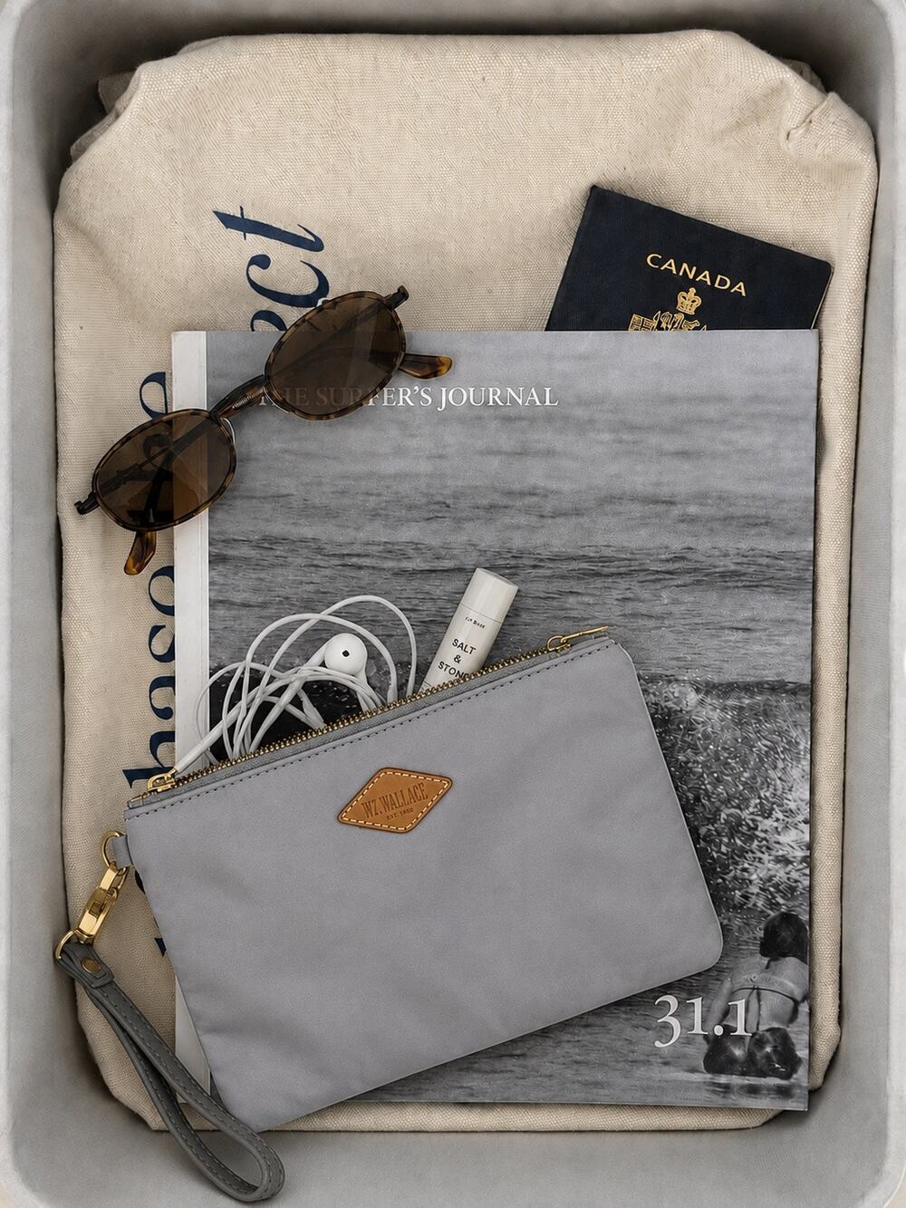 MZ Wallace Magnet Gray Smooth Nylon Travel Pouch Wristlet Organizer Clutch
